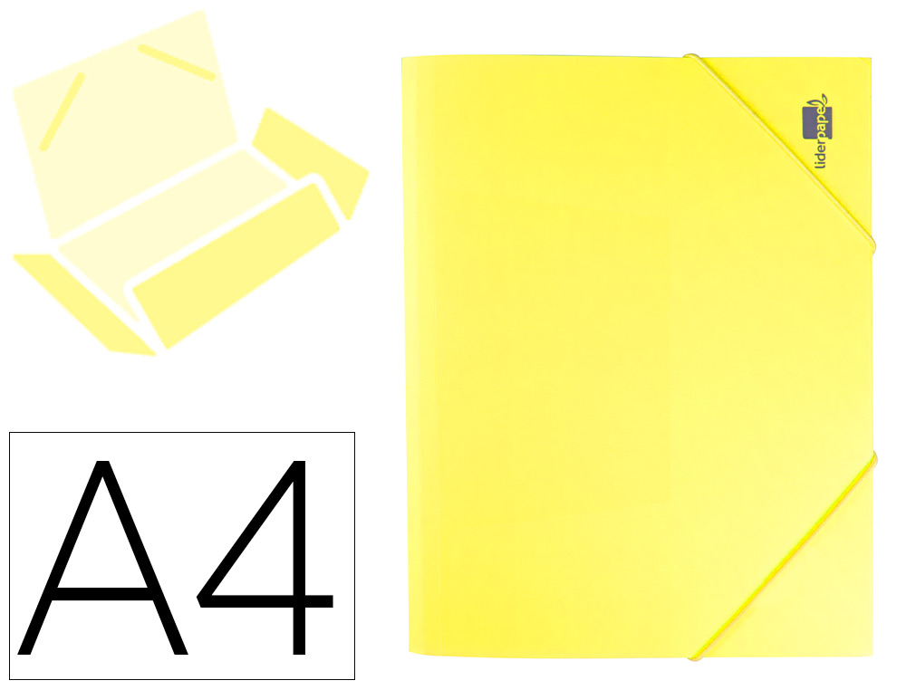 Carpeta de gomas Liderpapel A4 3 solapas polipropileno amarillo flúor